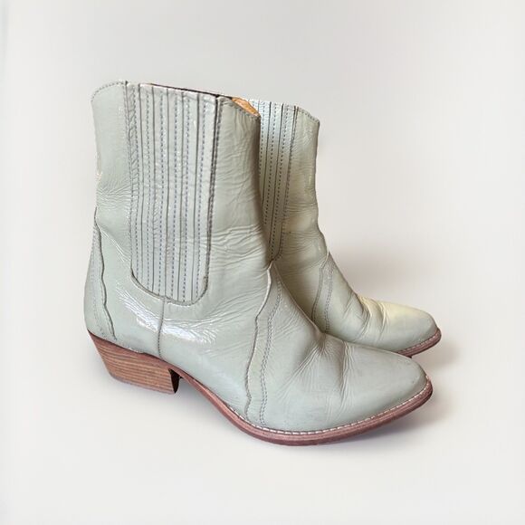 Free People Mint Green Leather Cowboy Boots Sz 37 - Picture 1 of 6